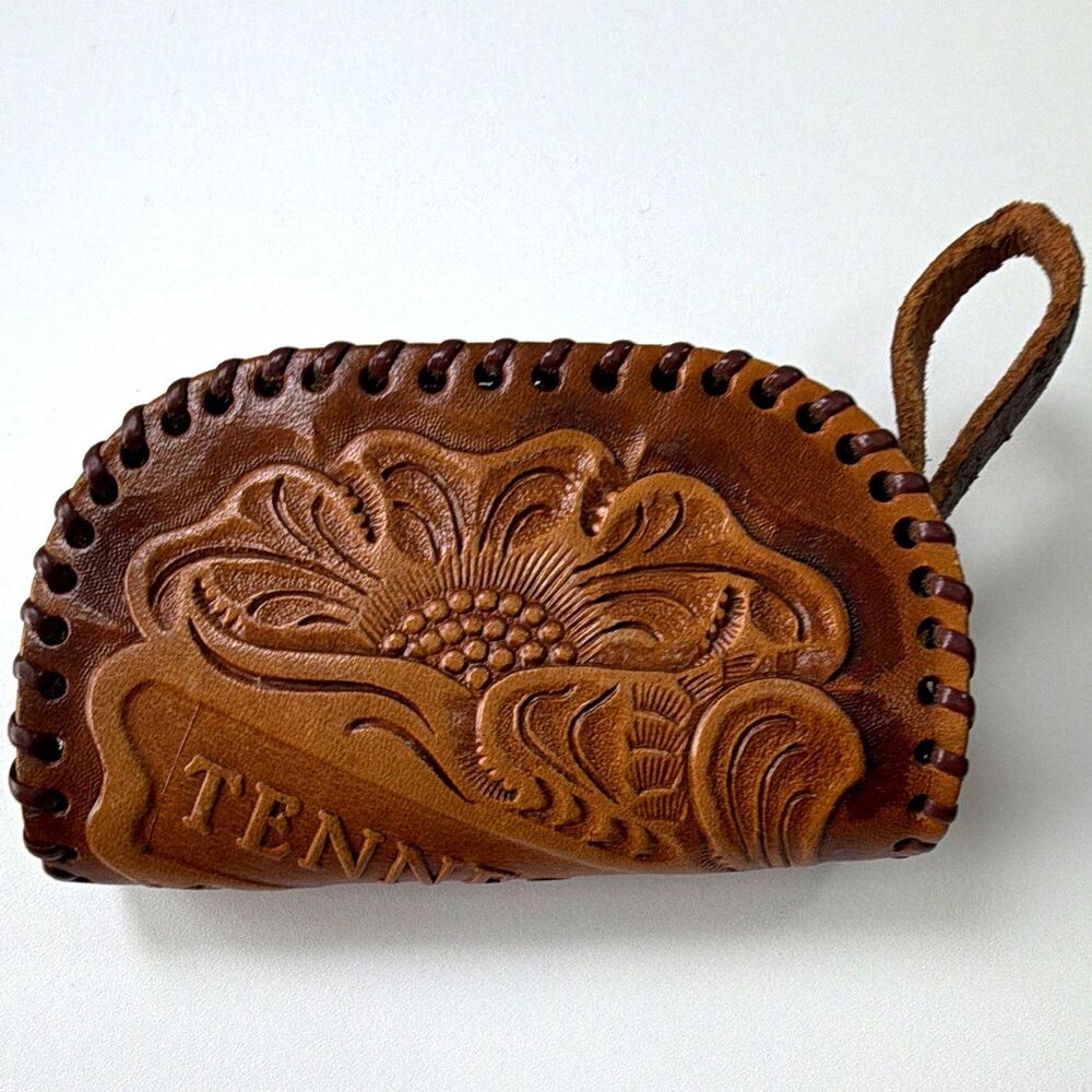 Brown Tooled Leather Tennessee Zip Coin Purse